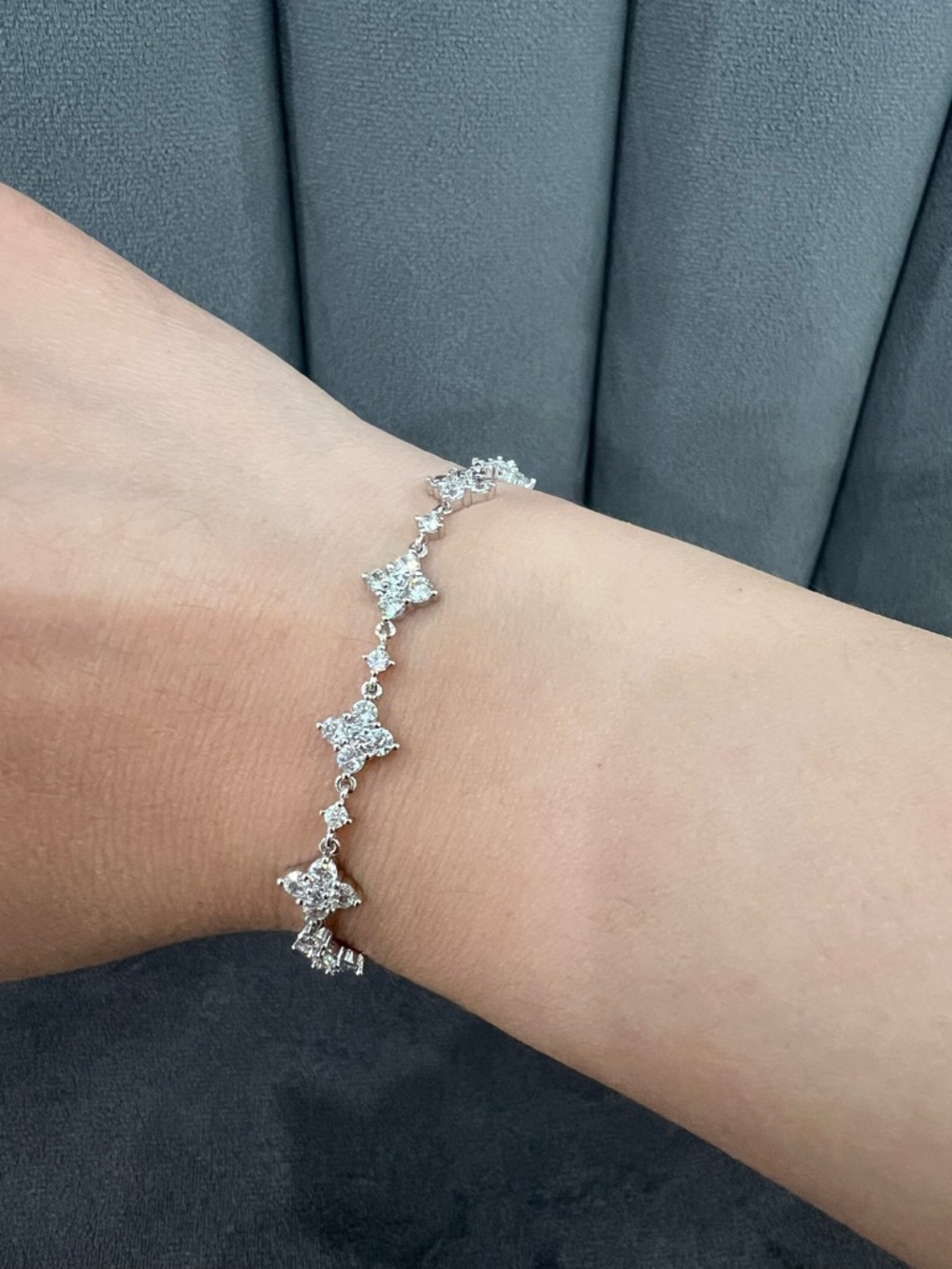 Sterling Silver Crystal Clover Station Bracelet - Silver